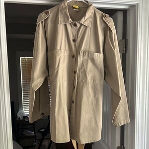 Beige Button-Up Safari Shirt with Pockets